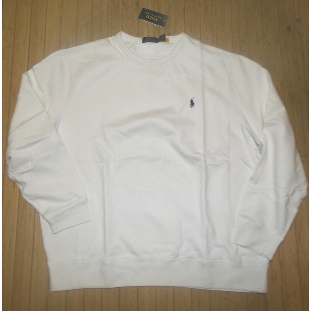 Polo Ralph Lauren Mens White Crewneck Sweatshirt Navy Pony Logo XXL NWT